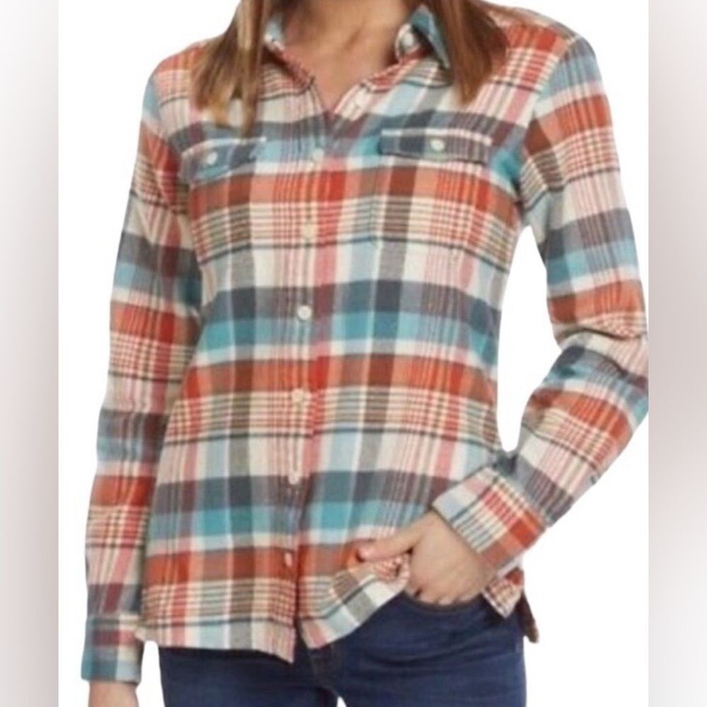 Patagonia Bay Laurel Toasted White Plaid Fjord Long Sleeve Flannel Shirt Size 4
